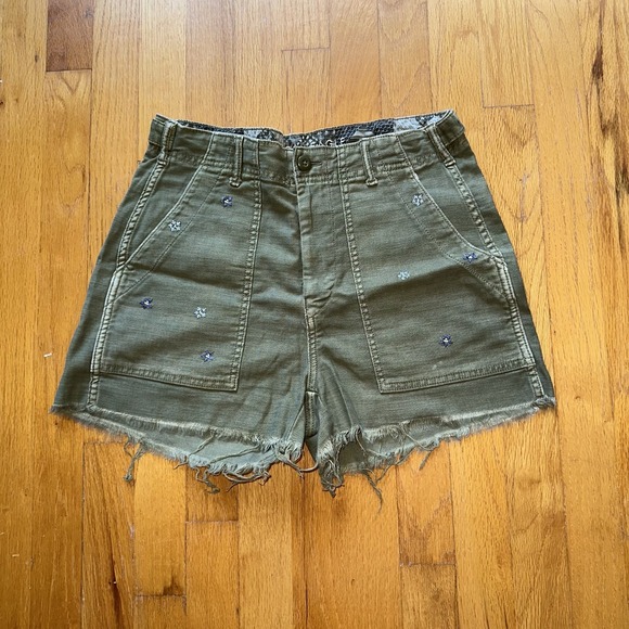 American Eagle Outfitters Pants - American Eagle Shorts High Rise Embroidered Floral Utility Raw Hem Boho Cottage